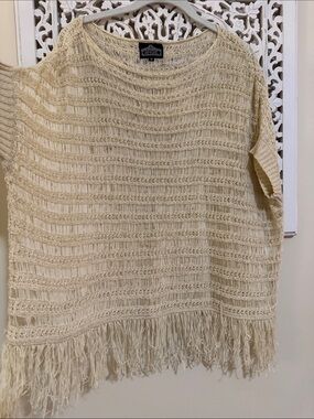 Angie Cream Crochet Fringe Tunic Top